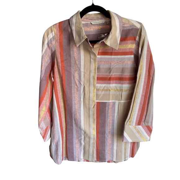 Soft Surroundings Maddalena Popover Tunic Blouse Metallic Stripe Boho sz PS - Picture 1 of 7